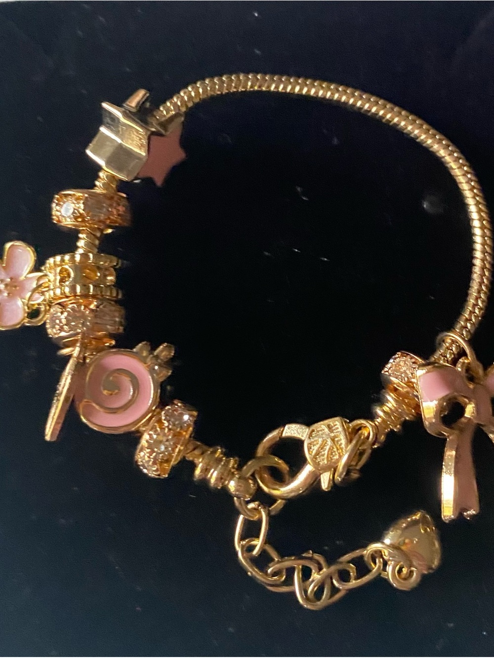 Gold-Tone Pink Charm Bracelet - Women's Jewelry